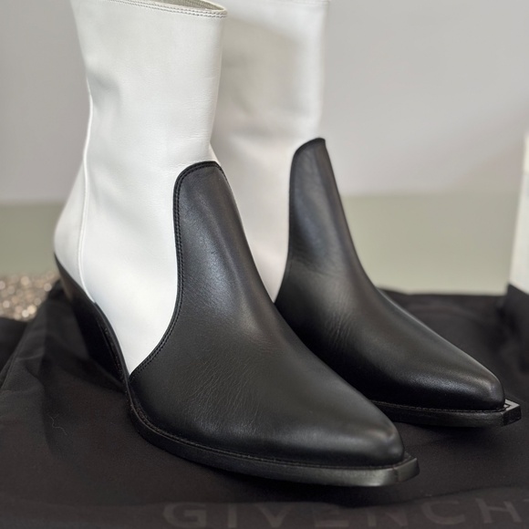 Givenchy Leather Cowboy Boots Color Block Black and White Western Ankle Bootie - Picture 12 of 14